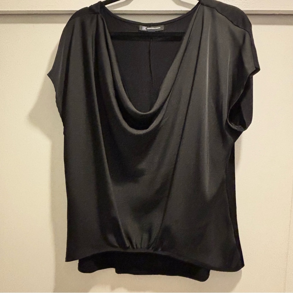 INC International Concepts Black Draped Blouse